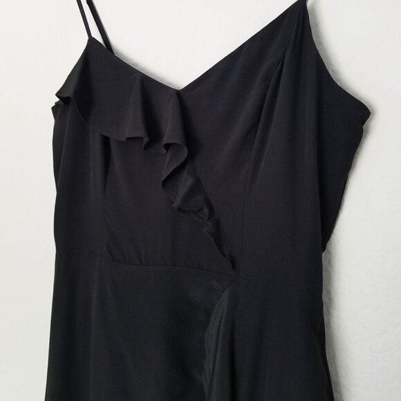 Parker 100% Silk Ellender Ruffle Slit Midi Dress Sz 6 Black Slip Asymmetric $378 - Picture 12 of 12